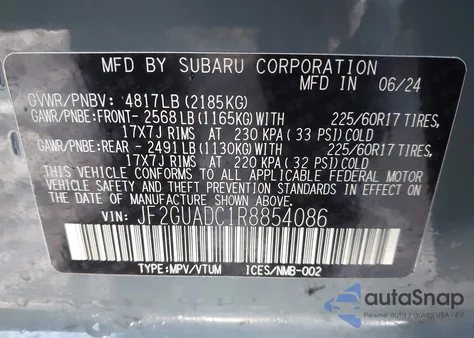 2024 Subaru Crosstrek Premium from USA, damaged, VIN JF2GUADC1R8854086